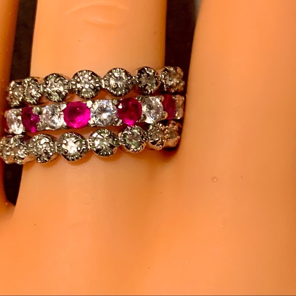 Stackable Red & CZ’s Rings 925 - Picture 2 of 3